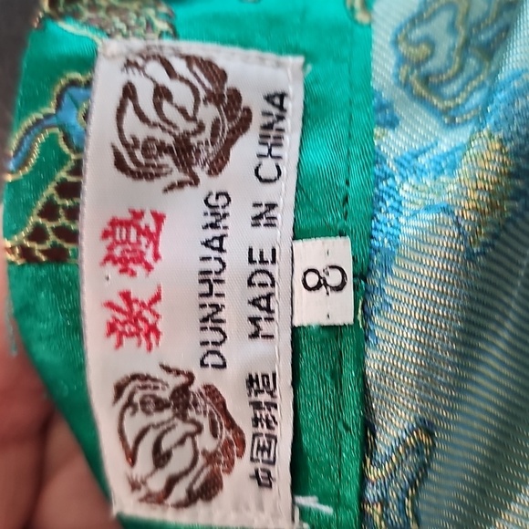 Emerald Green Kimono Robe Dragon Phoenix Embroidered Oriental Asian Style - Picture 4 of 6